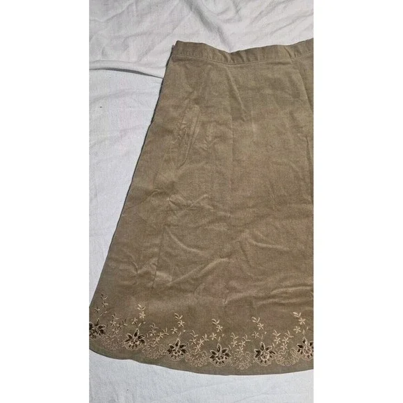 Kool Jeans Skirt Women's L Tan Corduroy Skirt Embroidered Floral Cottagecore Y2k - Picture 2 of 7